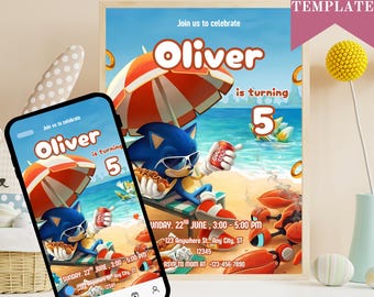 Sonic Pool Party Invitation: Kids Birthday E-invite (Digital Download)