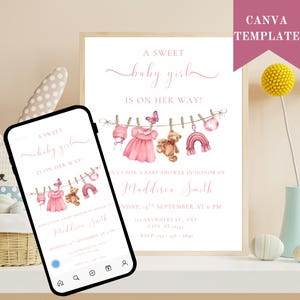 Boho Clothesline Baby Shower Invitation: Editable Template (5x7, Digital Download)