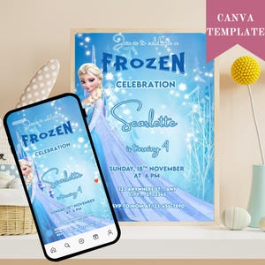 Verjaardagsuitnodiging voor Elsa Frozen: bewerkbare digitale feestuitnodiging (digitale download)