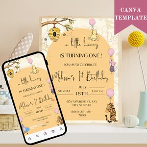 Classic Winnie the Pooh First Birthday Invitation, Editable Winnie The Pooh 1st Birthday Party Invite, Editable & Printable Invite