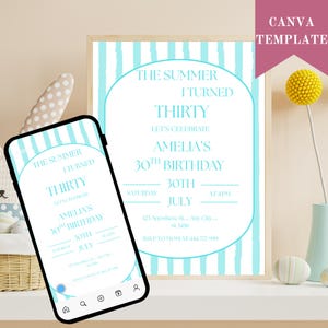 Coastal 30. Geburtstagseinladung: Bearbeitbares Strandparty-Thema (Digitaler Download, Canva-Vorlage)
