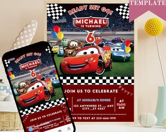 Lightning McQueen Birthday Invitation: Cars Theme, Editable Canva Template (Digital Download)