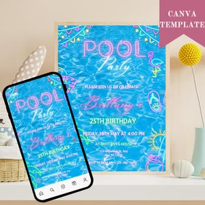 Pool Party Invitation, Text Invitation, Iphone Invitation, Neon Evite, Summer Swimming Pool Party sms, Smartphone, Mobile, Electronic Invite