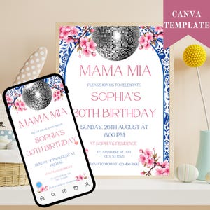 Editable Mamma Mia Birthday Invitation, Dancing Queen Birthday Invite, Greek Party, Mamma Mia Theme, Digital Invitation Template