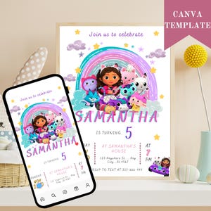 Gabby&#39;s Dollhouse Birthday Invitation: Editable Kids Party Template (Digital)