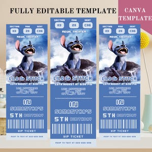Invitation billet Lilo et Stitch, invitation anniversaire Lilo et Stitch, invitation billets imprimables Lilo et Stitch, billet Stitch, téléchargement numérique