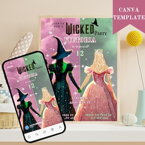 Wicked Birthday Party Invitation, Wicked Party Invitation, Wicked Inspired Movie Ticket, Elphaba & Glinda Theme, Movie Party, Canva Editable