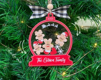 Custom Red Gingerbread with Christmas, Family Ornament 2025, 4D Customized Cookie Ornament Gift for Christmas, Custom Family Ornament