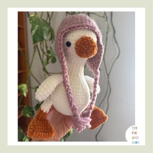 Oie en velours fait main au crochet, cadeau en peluche douce