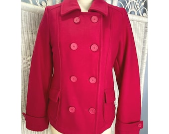 Vintage 90s Old Navy Bright Pink Wool Blend Peacoat Women's S Double Breasted