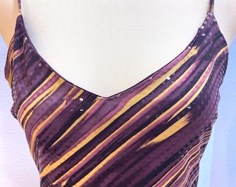 Vintage Von Mozart Purple Gold Slip Dress Large 90s Y2K Glam Sequin Detail USA