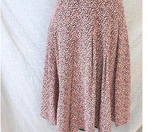 Talbots Womens Pink Black Floral 100% Pure Silk Midi Flared Skirt Size 12
