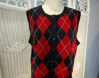 Vintage 80s/90s Wool Knit Woodward Argyle Sweater Vest