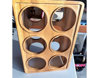 Vintage 1970s Domino Wine Rack Solid Monkey Pod Wood MCM 6 Bottle