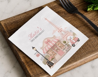 Parisian Patisserie Birthday Napkins, Pink Paris Theme Party Decor, Eiffel Tower Bakery Baby Shower, French Sweet One Party, Girl Birthday