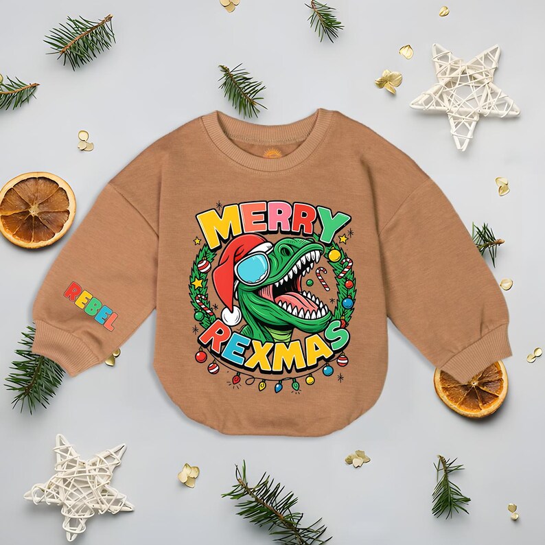 Rexmas Merry Rexmas T-rex Dinosaur Romper | Funny Christmas Bubble Onesie ...