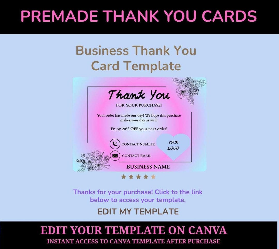 Editable Thank You Card Template – DIY Marketing Card for Small ...