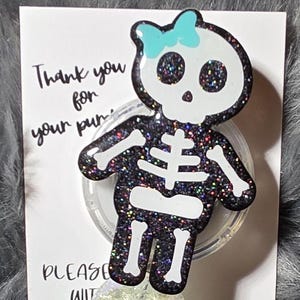Skeleton girl badge reel, rad tech gift, swappable medical id card clip, x-ray tech key card holder, radiologist gift, radiology nurse gift