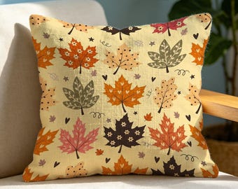 Funda de cojín con estampado de hojas de arce otoñales, cojín floral con hojas de otoño, decoración acogedora de estilo rústico para otoño.
