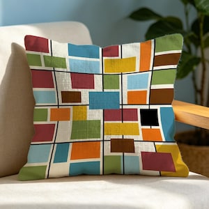 Kissenbezug im Mid-Century-Stil, geometrisches Retro-Muster, Wohnzimmerdeko, Einweihungsgeschenk