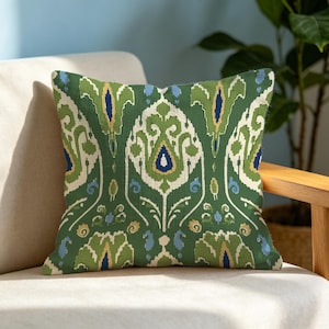 Ikat Pillow Cover, Boho Decorative Cushion, Accent Throw Pillow for Sofa, Housewarming Gift, Eclectic Global Home Decor