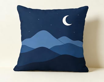 Funda de almohada abstracta bohemia con paisaje azul, 16 x 16, 18 x 18, 20 x 20