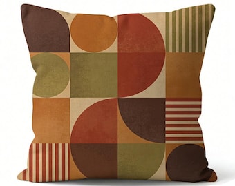 Fundas de almohada abstractas retro anaranjadas y marrones, funda de cojín vintage geométrica retro, fundas de almohada geométricas retro