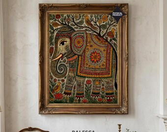 The Indian Beauty | Ornate Elephant Folk Art Wall Print | Traditional Mandala Decor | Luxury Fine Art Print | L194D170