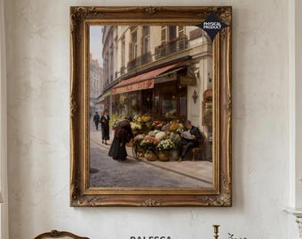 Vintage Paris Street Wall Art | European Café Market Print | French Cityscape Decor | Old World Luxury Art | L104D80
