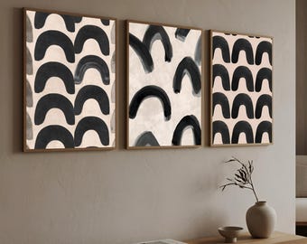 Set of 3 Abstract Prints | Black Beige Arch Wall Art | Minimal Modern Neutral Wall Decor (Digital Download) | L88AB7