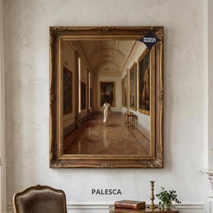 Muurkunst Europese museumgang | Vintage grote galerij interieurafdruk | Oud geld klassiek decor | Kunstafdruk | L126D102