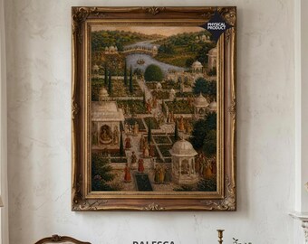 Mughal Palace Garden Wall Art | Royal Miniature Procession | Indian Heritage Decor | Luxury Fine Art Print | Palesca Special | L199D175
