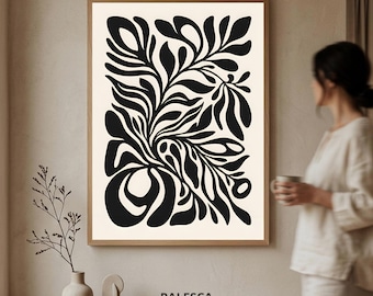 Abstract Wall Art Print | Beautiful Organic Black Leaf Poster | Modern Neutral Home Decor (Digital Download) | L97D74