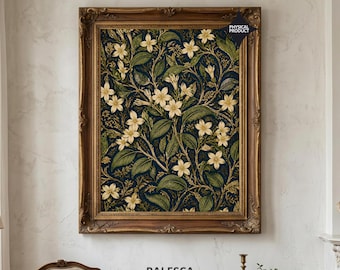 William Morris Style Jasmine Wall Art | Navy Botanical Pattern Print | Beautiful Vintage Floral Decor | Luxury Fine Art Print | L195D171