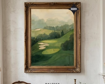 Vintage Golf Course Wall Art Print | Old Money Golf Landscape Decor | Luxury Country Club Artwork | Green Fairway Painting | L109D85