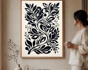 Abstract Elegant Wall Art | Black Organic Leaf Art | Modern Neutral Home Decor (Digital Download) | L98D75