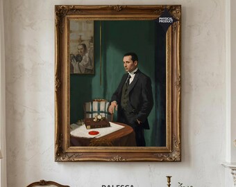 Vintage European Gentleman Portrait Wall Art | Emerald Luxury Study Painting | Old Money Decor | L103D79