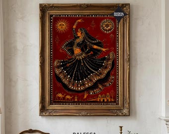 Rajasthani Kalbelia Dancer Wall Art | Mirror Work Folk Art | Indian Royal Decor | Folk Painting | Luxury Fine Art Print | L171D147