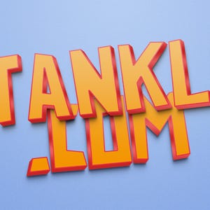 May include: The image displays the text "TANKLI.COM" in a 3D style. The letters are orange with red outlines, set against a light blue background. The design has a playful, eye-catching appearance.