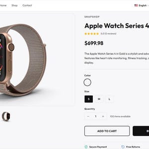 May include: An Apple Watch Series 4 Gold smartwatch with a gold-toned case and a matching textured fabric band. The digital display shows a circular interface with various health metrics, including heart rate and activity data, against a black background.