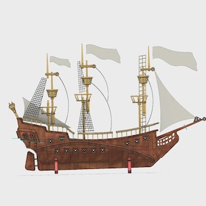 Pirate Ship 3D Printable STL Model – Detailed Sailing Vessel with Cannons, Masts & Deck – DIY Assembly - 3D Printer Files - 3D Printing