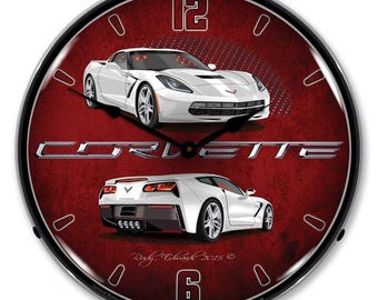 C7 Corvette LED Lighted Clock Offered in all 10 Factory Colors / Retirement Gift for Mechanic or Car Collector / Ready for Father's Day