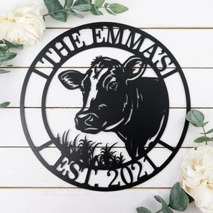 Personalisierte Kuh Farm Metallschild, individuelle Metall Ranch Dekor, Bauernhaus Schild, individuelle Scheune Schild, Kuh Metall Wandkunst mit Familiennamen