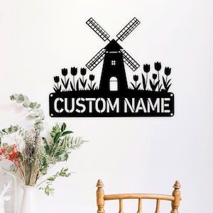 Personalized Windmill Metal Wall Art With LED Lights, Custom name Windmill Metal Sign, Windmill Name Sign Decoration, Windmill Wall Hanging