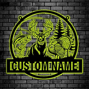 Custom Hunter and Fisherman Name Sign, Personalized Hunting Sign, Deer Metal Sign, Hunter Gift,Man Cave Decor,Hunting Lodge,Gift for Dad