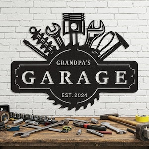 Personalized Papas Work Shop Metal Sign Garage Sign, Custom Garage Metal Wall Decor Led lights, Birthday Gift for Dad, Garage Decor