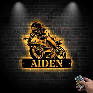 Custom Motorcycle Wall Art, Personalized Biker Name Sign, Motorcycle metal sign, Garage Decor, Motorcycle Decor, Men Cave Sign, Gift for Men