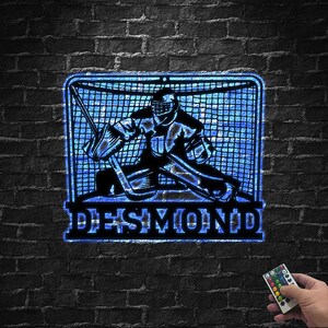 Personalized Ice Hockey Metal Wall Art LED Light, Custom Air Hockey Name Metal Sign, Hockey Player Neon Sign Wall Decor, Hockey Neon Sign