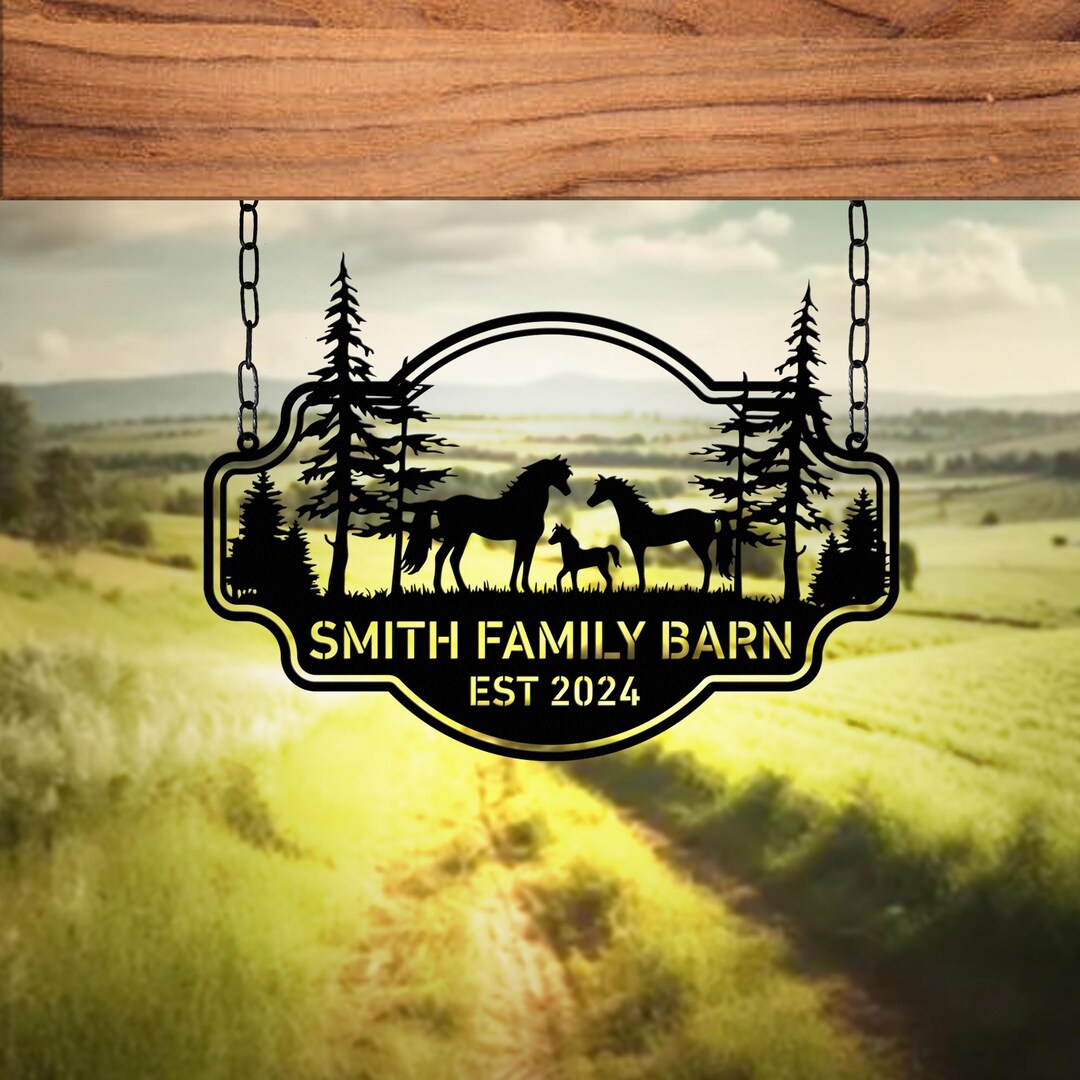 Custom Horse Farm Name Sign, Personalized Horses Metal Sign, Horse ...