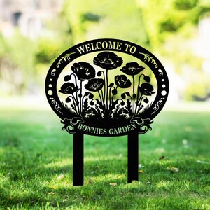 Personalized Garden Metal Sign With Stakes, Custom Garden Name Sign, Garden Flower Sign, Metal Yard Art, Housewarming Gift, Garden Decor